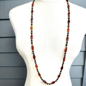 Vintage Avon About Town Faux Tortoise Black & Gold Tone Beaded Necklace